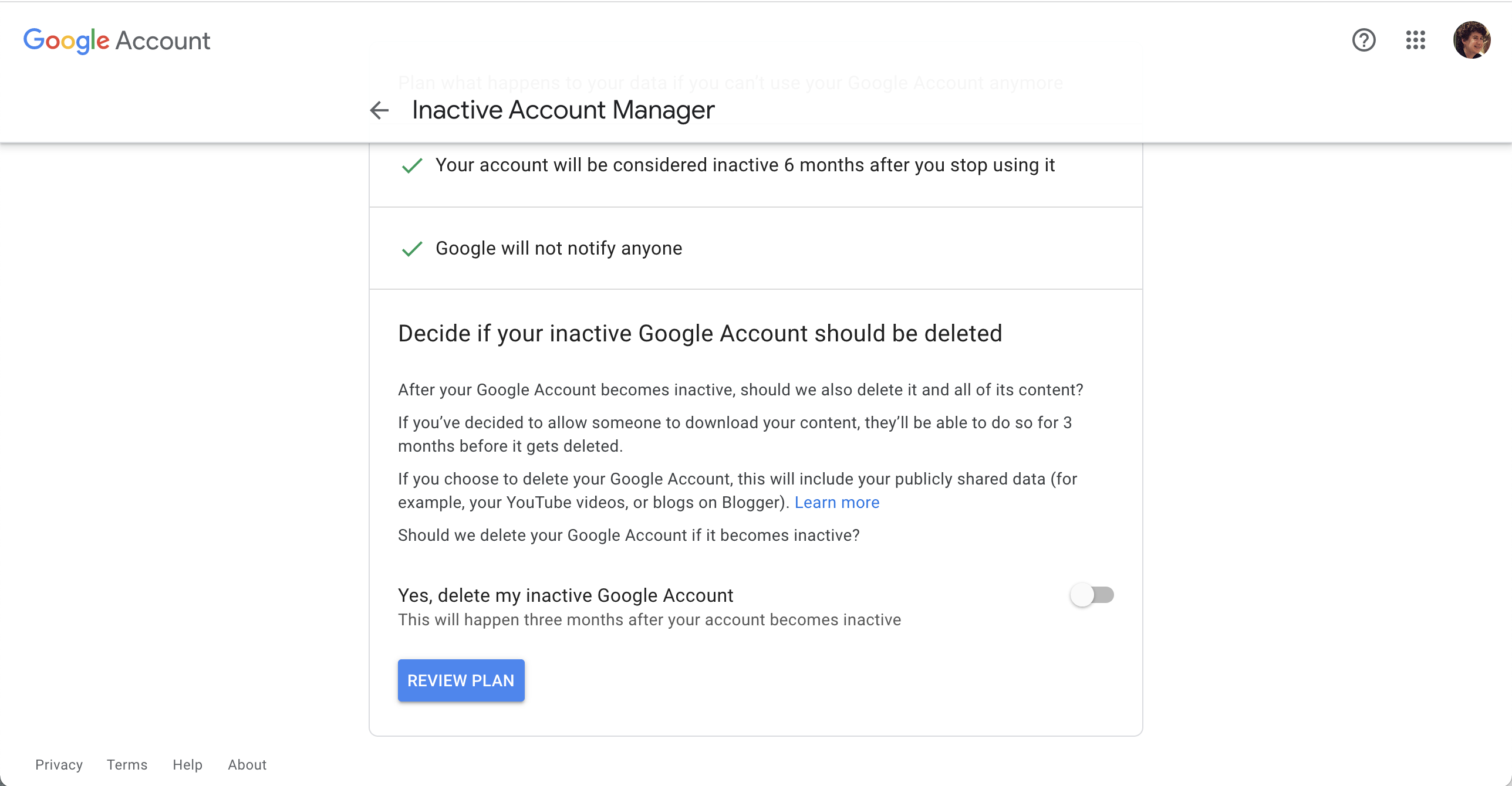 Google inactive account manager