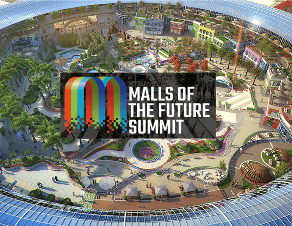 Malls of the Future Summit logo over a concept mall