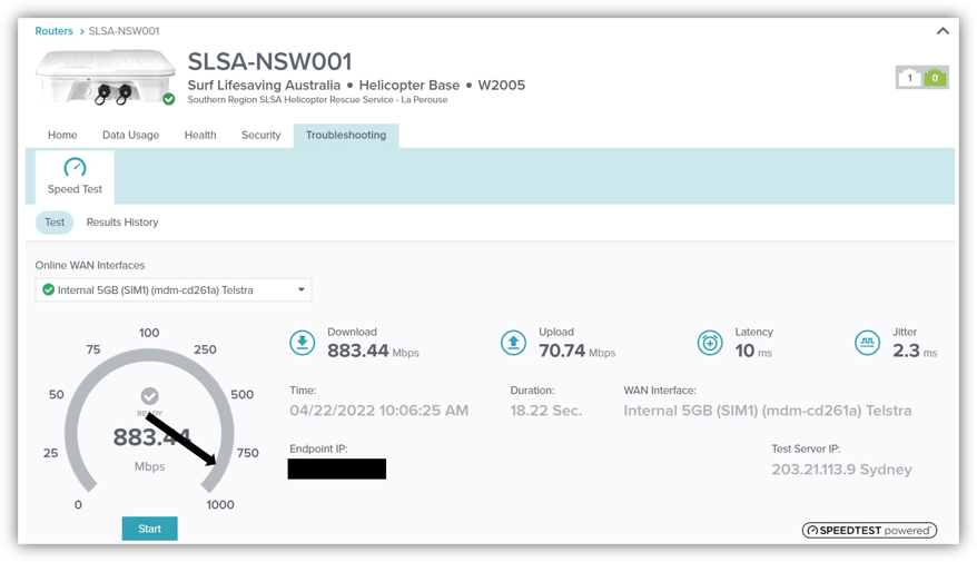 Surf Life Saving Australia helicopter base Cradlepoint speed test-1