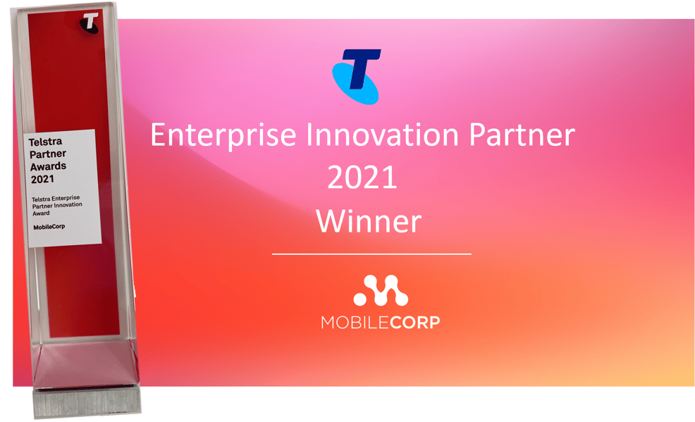 Winner Telstra Enterprise Innovation Trophy blue t