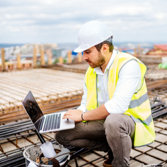 construction on roof with laptop menu square